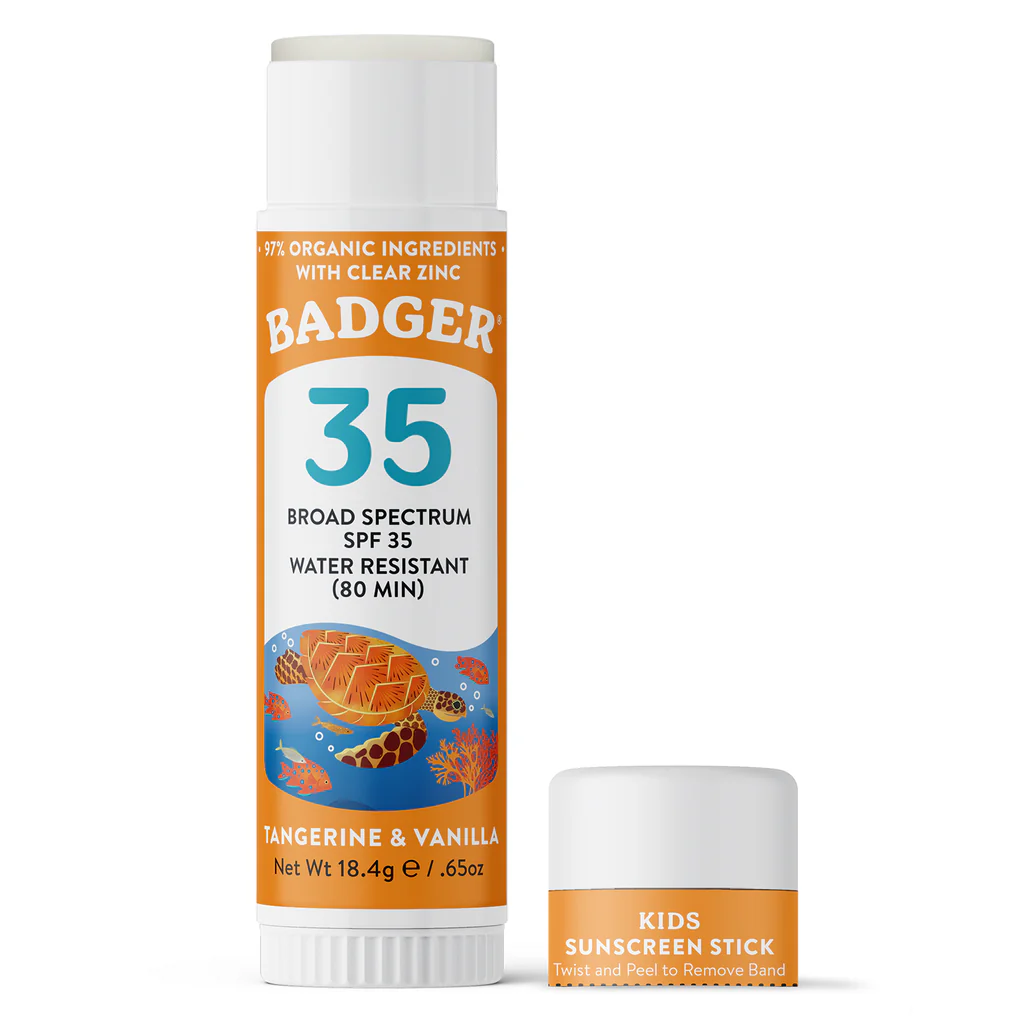 Badger Kids mineral sunscreen face stick tangerine and vanilla SPF 35