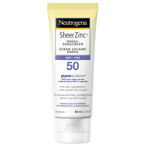 Neutrogena Sheer Zinc Dry-Touch mineral sunscreen lotion SPF 50 bottle