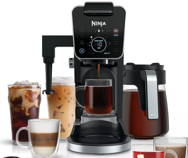 Ninja DualBrew Pro coffee maker brewing pods and a full carafe